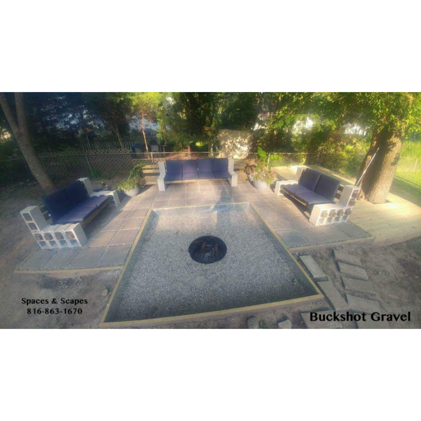 1/4 inch buckshot limestone gravel firepit and patio area located in Kansas City.