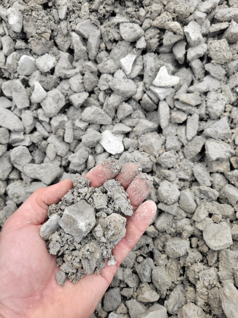Close up of AB-3 crushed limestone base gravel used for patios, retaining walls, base gravel, located in Kansas City. Delivery available.