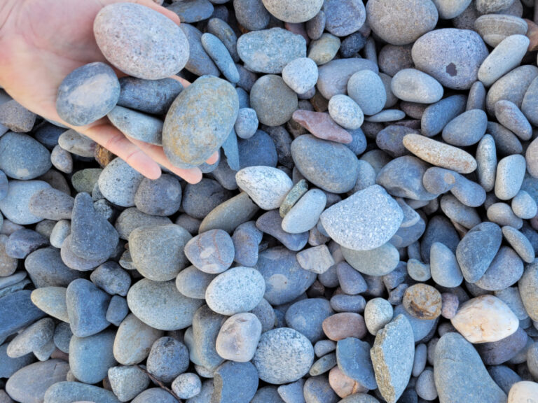 Close up of Baja Gray landscaping rock, a popular decorative gravel used for garden beds and pathways in Kansas City.