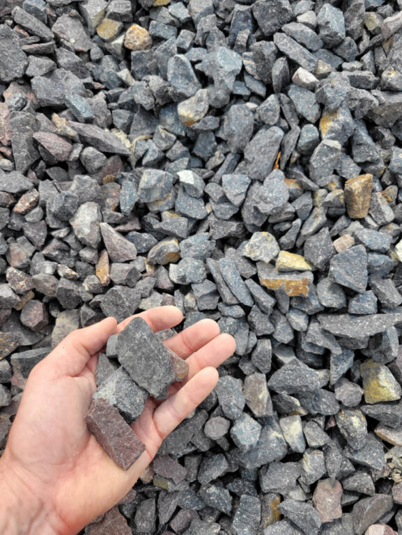 Close up photo of Trap Rock a dark angular gravel