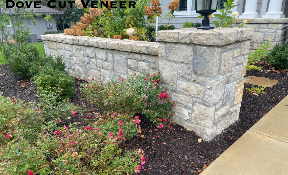 Dove Gray Random Ashlar Veneer column and short wall